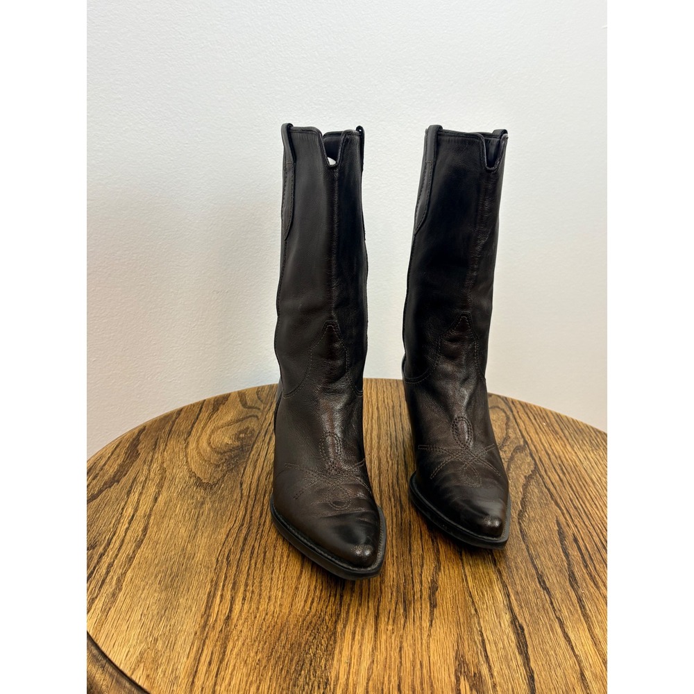 Franco Sarto Cowboy Boots Womens 8.5 Brown Leather Pointed Toe Western Chic - Picture 3 of 10